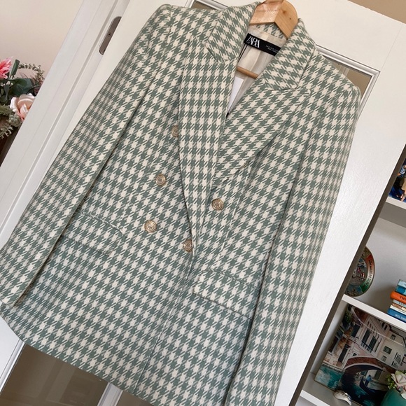 ZARA houndstooth double breasted blazer jacket blogger favorite - Picture 4 of 9